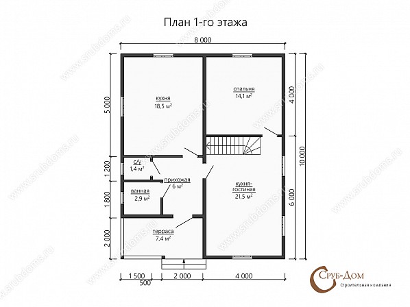 Планы проект дачного дома 8x10. План 1-го этажа