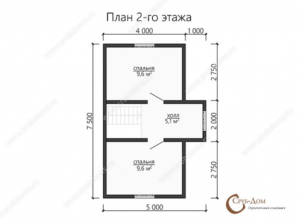 Планы проект брусового дома 6x7,5. План 2-го этажа 