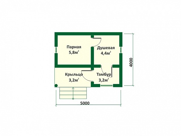 Планы b-1 баня из бревна 5x4 м. План 1-го этажа