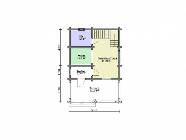 Планы br-1 дом из бревна 5,5x8 м. План 1-го этажа