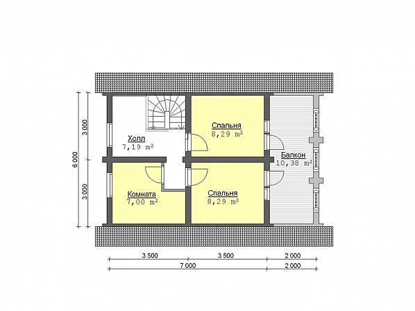 Планы br-11 дом из бревна 6x9 м. План 2-го этажа 
