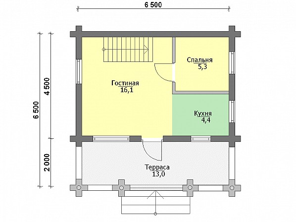 Планы br-12 дом из бревна 6,5x6,5 м. План 1-го этажа