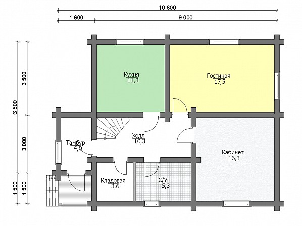 Планы br-13 дом из бревна 8x10,5 м. План 1-го этажа
