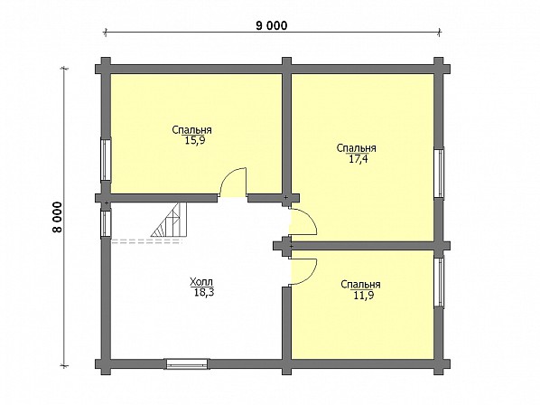 Планы br-13 дом из бревна 8x10,5 м. План 2-го этажа 
