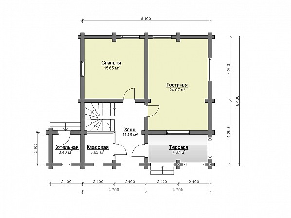 Планы br-3 дом из бревна 8x8 м. План 1-го этажа
