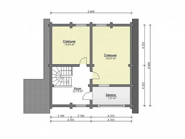 Планы br-3 дом из бревна 8x8 м. План 2-го этажа 