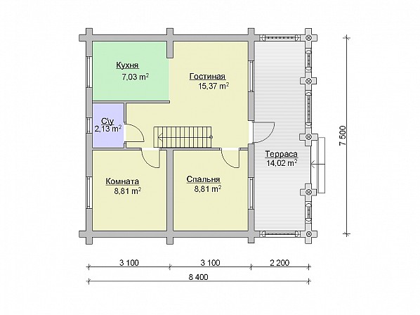 Планы br-5 дом из бревна 7,5x8,5 м. План 1-го этажа