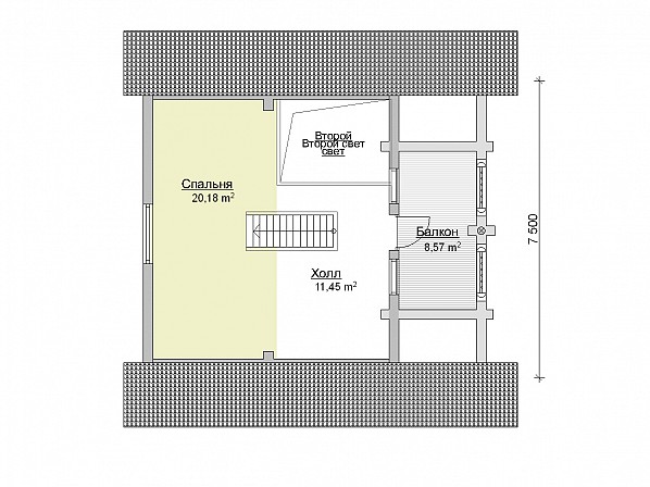 Планы br-5 дом из бревна 7,5x8,5 м. План 2-го этажа 