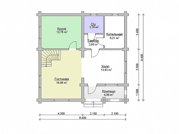 Планы br-6 дом из бревна 8,5x8,5 м. План 1-го этажа