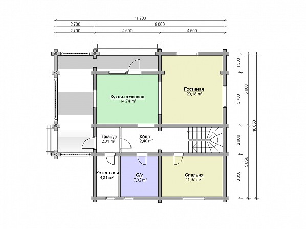 Планы br-7 дом из бревна 10x11,5 м. План 1-го этажа