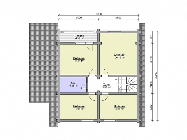 Планы br-7 дом из бревна 10x11,5 м. План 2-го этажа 