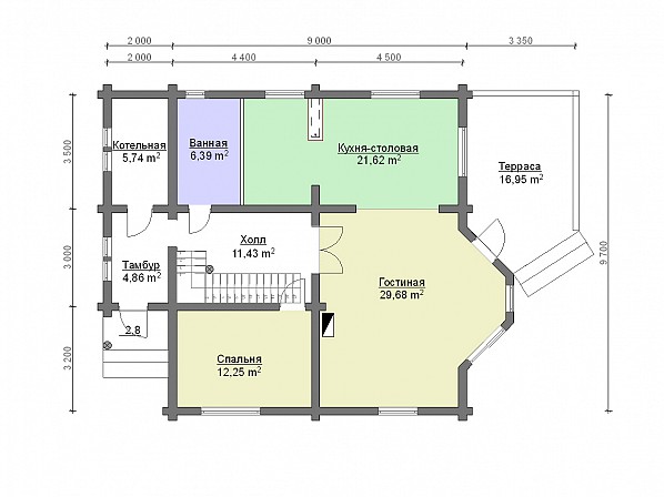 Планы br-8 дом из бревна 10x14 м. План 1-го этажа