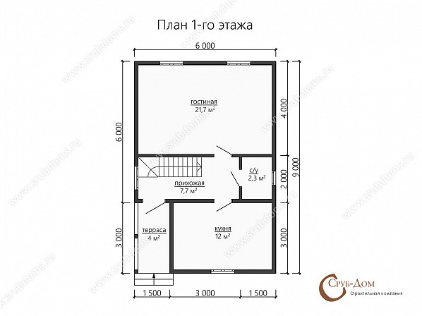 Планы проект брусового дома 9x6. План 1-го этажа