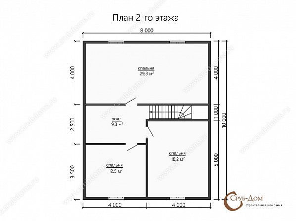 Планы проект дачного дома 8x10. План 2-го этажа 