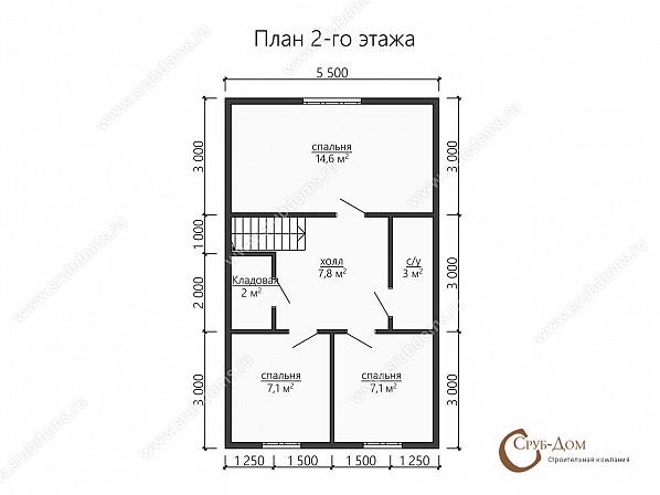 Планы проект деревянного дома 7x9. План 2-го этажа 