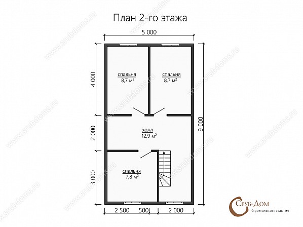 Планы проект дома из бруса 9x7,5. План 2-го этажа 