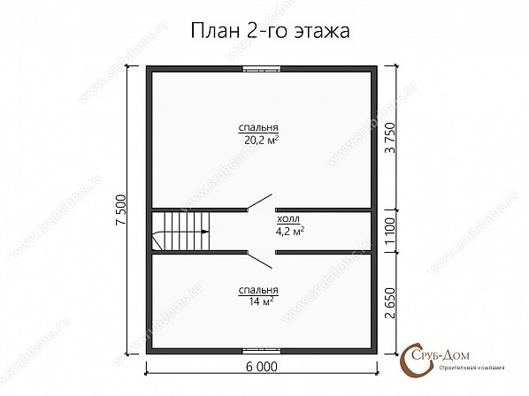 Планы проект брусового дома 7,5x7,5. План 2-го этажа 