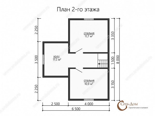 Планы проект деревянного дома 8x7,5. План 2-го этажа 