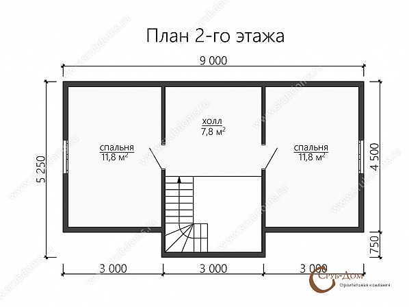 Планы проект дома из бруса 9x6. План 2-го этажа 