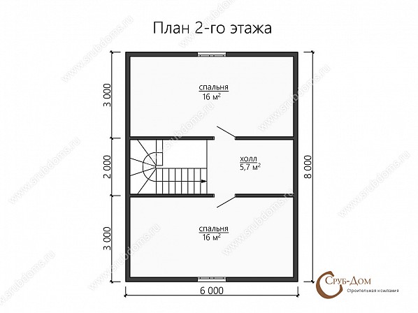 Планы проект брусового дома 8x7,5. План 2-го этажа 