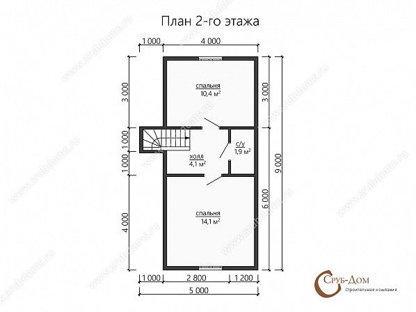 Планы проект брусового дома 9x7,5. План 2-го этажа 