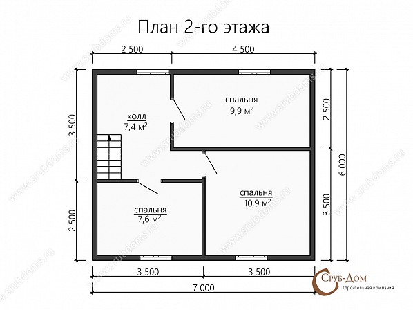 Планы проект брусового дома 7x7. План 2-го этажа 