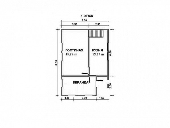 Планы проект дома из бруса 6x8,5. План 1-го этажа