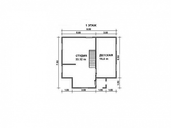Планы проект дома из бруса 8x7,5. План 1-го этажа