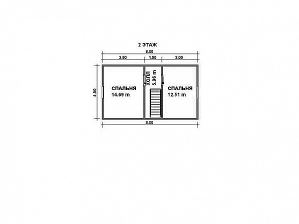 Планы проект дома из бруса 8x7,5. План 2-го этажа 