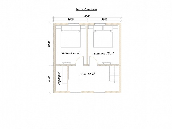 Планы проект дома из бруса 8x7. План 2-го этажа 