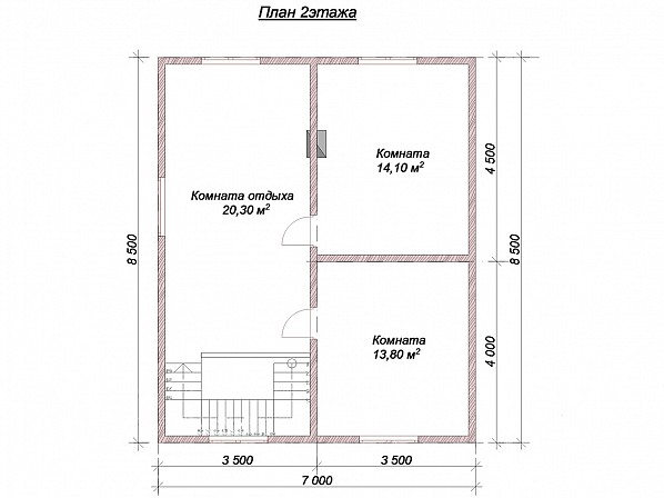 Планы проект дома из бруса 7x8,5. План 2-го этажа 