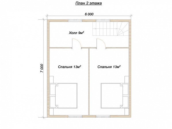 Планы проект дома из бруса 6x7. План 2-го этажа 