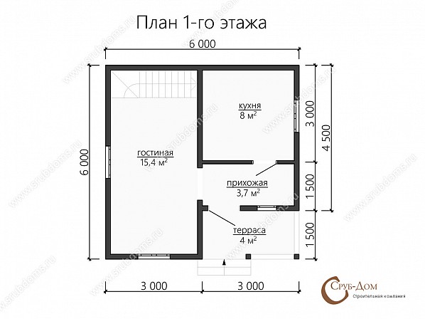 Планы проект загородного дома 6x6. План 1-го этажа