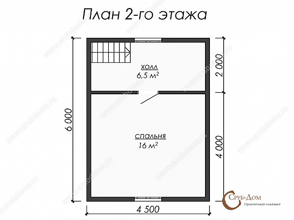 Планы проект дома из бруса 6x7,5. План 2-го этажа 