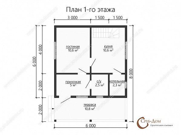 Планы проект дачного дома 8x6. План 1-го этажа