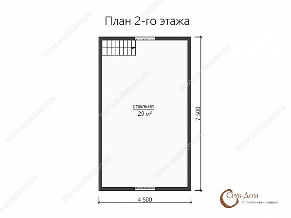 Планы проект деревянного дома 7,5x7,5. План 2-го этажа 